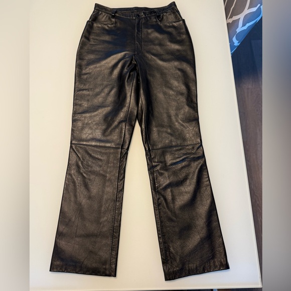 Cuir Zebra Women’s Real Leather Black Pants size 11/12 - Picture 2 of 9